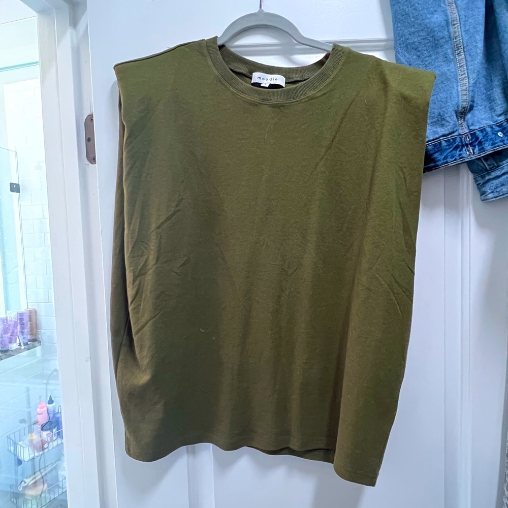 Green shoulder pad top